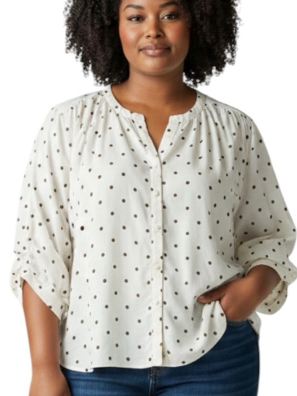 **NWT** Rose & Olive Cream Blouse with Brown Polka Dots